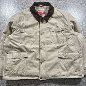 Wrangler Jacket Mens 3XL Chore Denim Sherpa Lined Corduroy Trim Full Zip‎ Beige